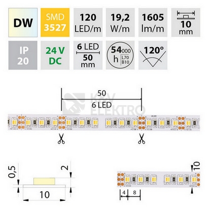 Obrázek produktu CCT LED pásek McLED 24V teplá+studená bílá š=10mm IP20 19,2W/m 120LED/m SMD3527 ML-127.632.60.2 1