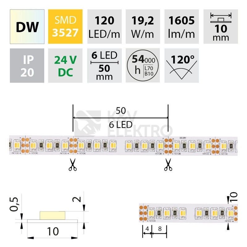 Obrázek produktu CCT LED pásek McLED 24V teplá+studená bílá š=10mm IP20 19,2W/m 120LED/m SMD3527 ML-127.632.60.2 3