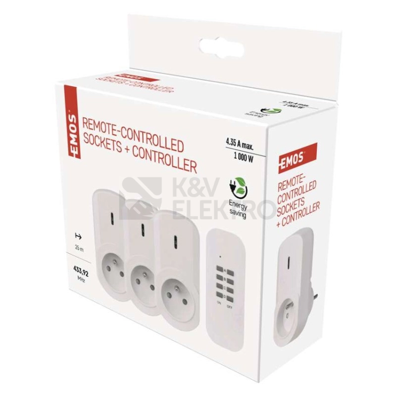 Obrázek produktu Dálkově ovládané zásuvky bílé EMOS P0070 1905120004 1