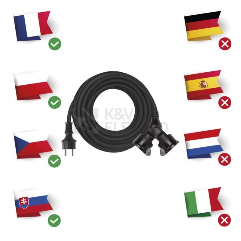 Obrázek produktu Prodlužovací kabel gumový 2zásuvky 10m IP44 EMOS P0601 6