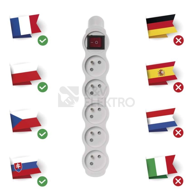 Obrázek produktu Pětizásuvka EMOS P1500N s vypínačem bílá 1903150001 2
