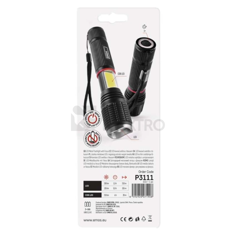 Obrázek produktu LED svítilna Emos P3111 kovová 3xAAA fokus 8
