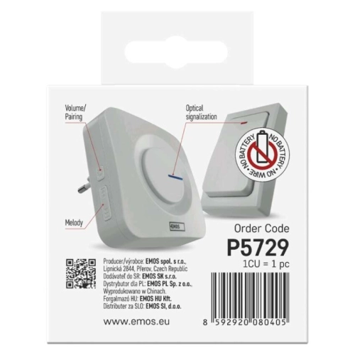 Bezbateriový domovní bezdrátový zvonek EMOS P5729 (obrázek 7)