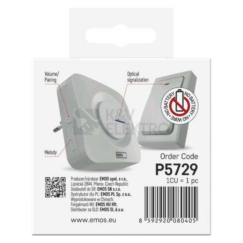 Obrázek produktu Bezbateriový domovní bezdrátový zvonek EMOS P5729 6