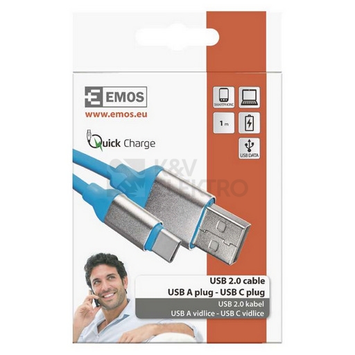 Obrázek produktu  Kabel USB-C EMOS SM7025B 2.0 A/M - C/M 1m modrý 1