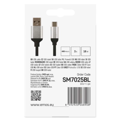 Kabel USB-C EMOS SM7025BL 2.0 A/M - C/M 1m černý (obrázek 6)