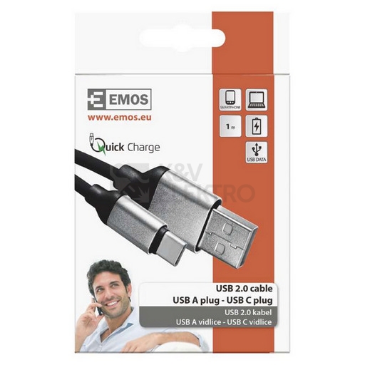 Obrázek produktu  Kabel USB-C EMOS SM7025BL 2.0 A/M - C/M 1m černý 1