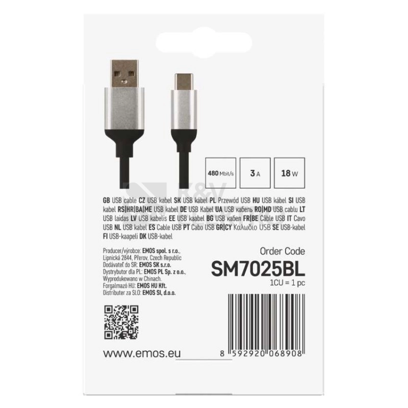 Obrázek produktu Kabel USB-C EMOS SM7025BL 2.0 A/M - C/M 1m černý 5