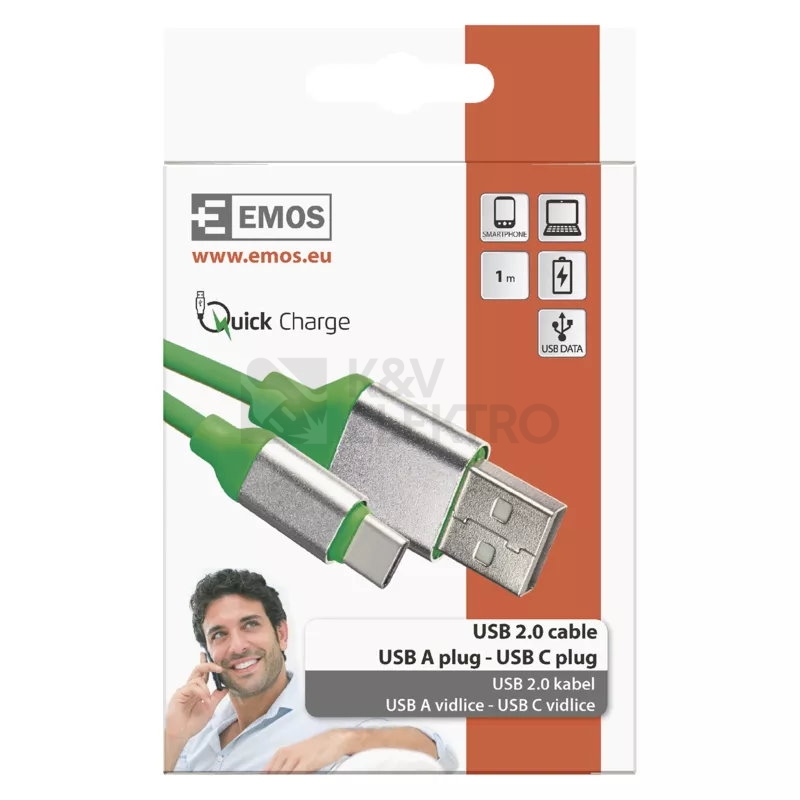 Obrázek produktu  Kabel USB-C EMOS SM7025G 2.0 A/M - C/M 1m zelený 1