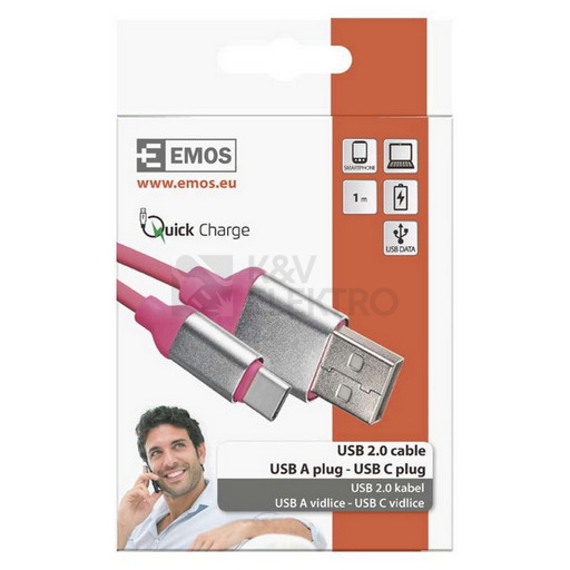 Obrázek produktu  Kabel USB-C EMOS SM7025P 2.0 A/M - C/M 1m růžový 1