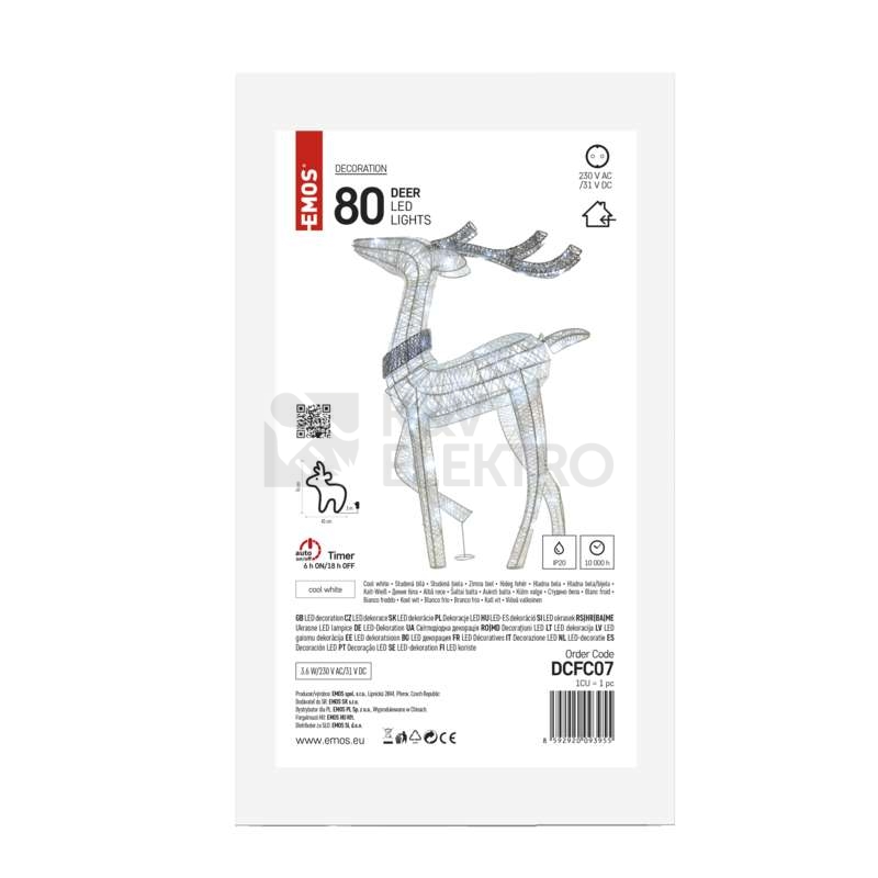 Obrázek produktu  LED vánoční 3D sob EMOS DCFC07 ZY2240 76cm 230V vnitřní použití studená bílá s časovačem 3