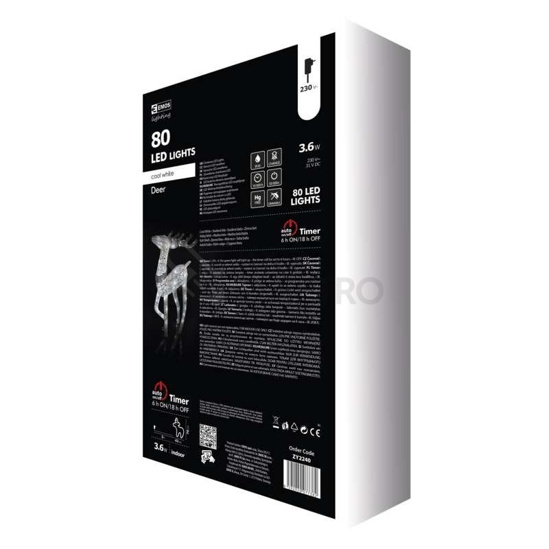 Obrázek produktu LED vánoční 3D sob EMOS DCFC07 ZY2240 76cm 230V vnitřní použití studená bílá s časovačem 10