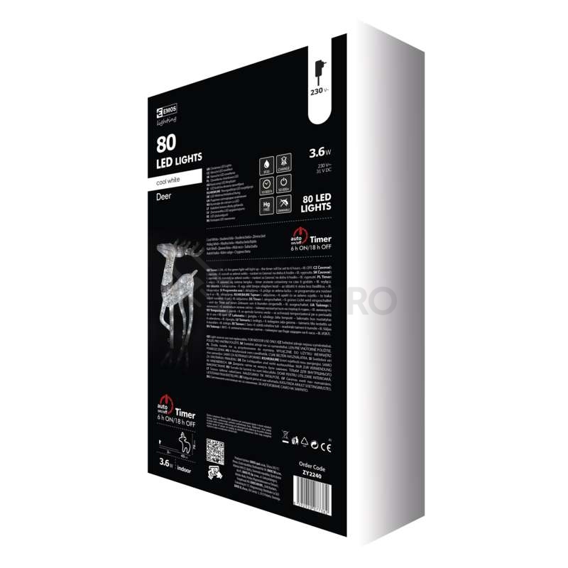 Obrázek produktu  LED vánoční 3D sob EMOS DCFC07 ZY2240 76cm 230V vnitřní použití studená bílá s časovačem 10