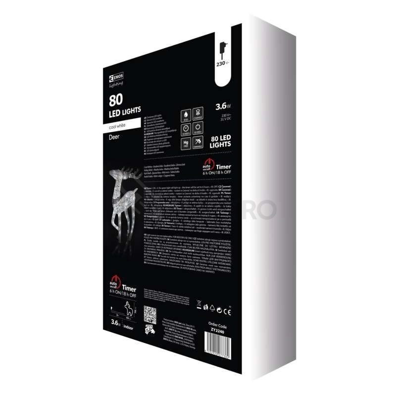 Obrázek produktu LED vánoční 3D sob EMOS DCFC07 ZY2240 76cm 230V vnitřní použití studená bílá s časovačem 10