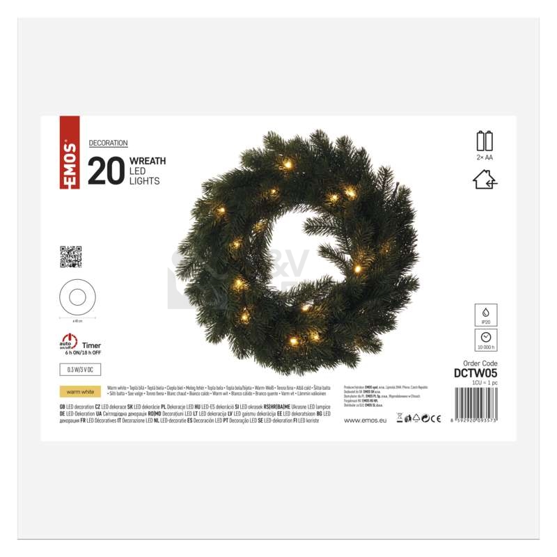 Obrázek produktu LED vánoční věnec EMOS DCTW05 ZY2244 2xAA vnitřní použití teplá bílá 6