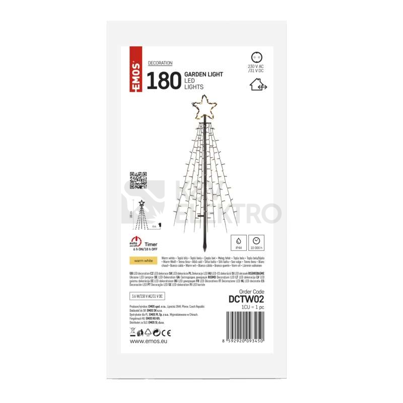 Obrázek produktu LED vánoční kovový strom 180cm venkovní EMOS DCTW02 ZY2259 230V teplá bílá s časovačem 3