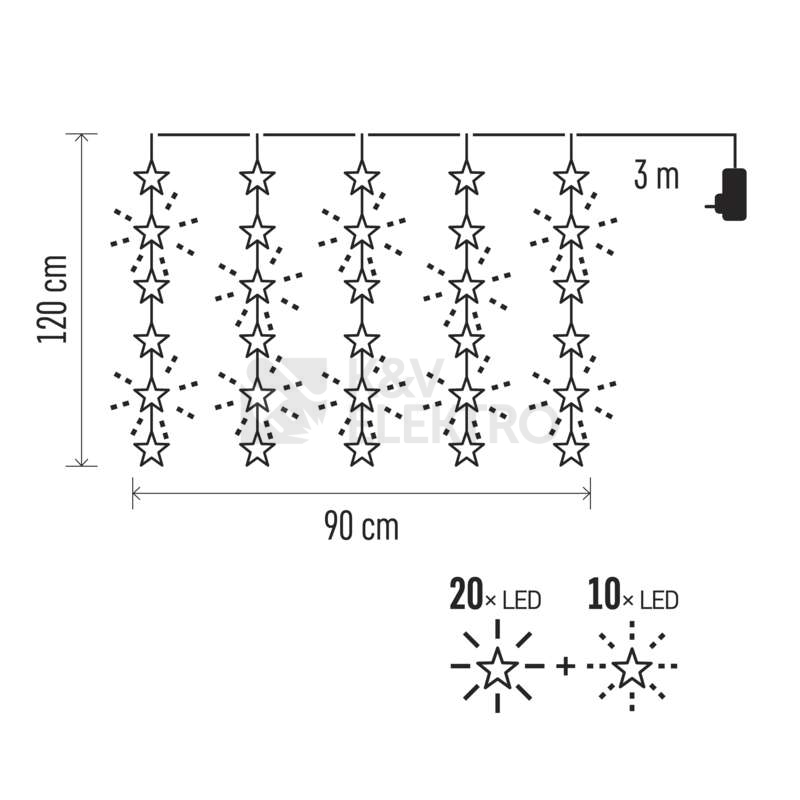 Obrázek produktu LED vánoční závěs EMOS DCGW01 ZY2263 hvězdy 120x90cm vnitřní použití teplá bílá s časovačem 9