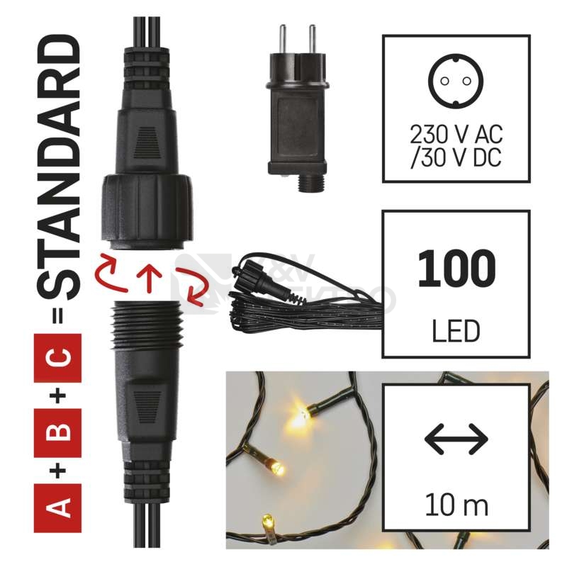 Obrázek produktu Propojovací vánoční řetěz se zdrojem EMOS Connecting D1AW01 ZY2277 startovní sada pro spojovací řetězy 10m teplá bílá 2