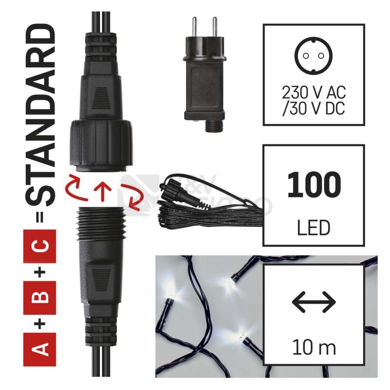 Obrázek produktu Propojovací vánoční řetěz se zdrojem EMOS Connecting D1AC01 ZY2278 startovní sada pro spojovací řetězy 10m studená bílá 2