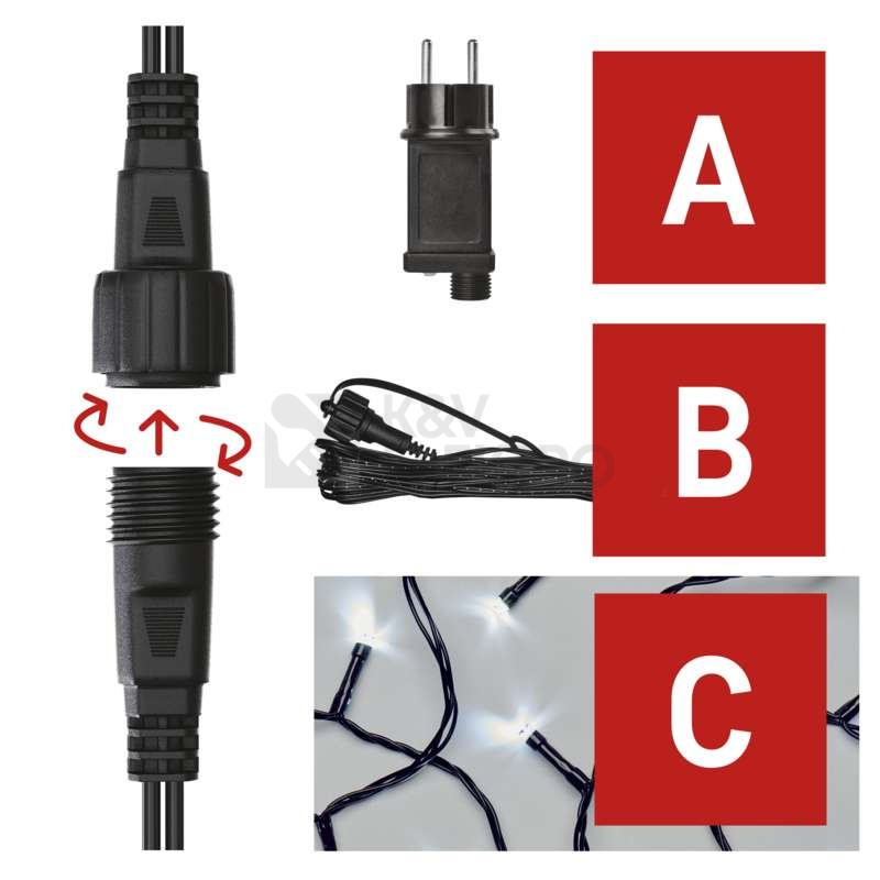 Obrázek produktu Propojovací vánoční řetěz se zdrojem EMOS Connecting D1AC01 ZY2278 startovní sada pro spojovací řetězy 10m studená bílá 3