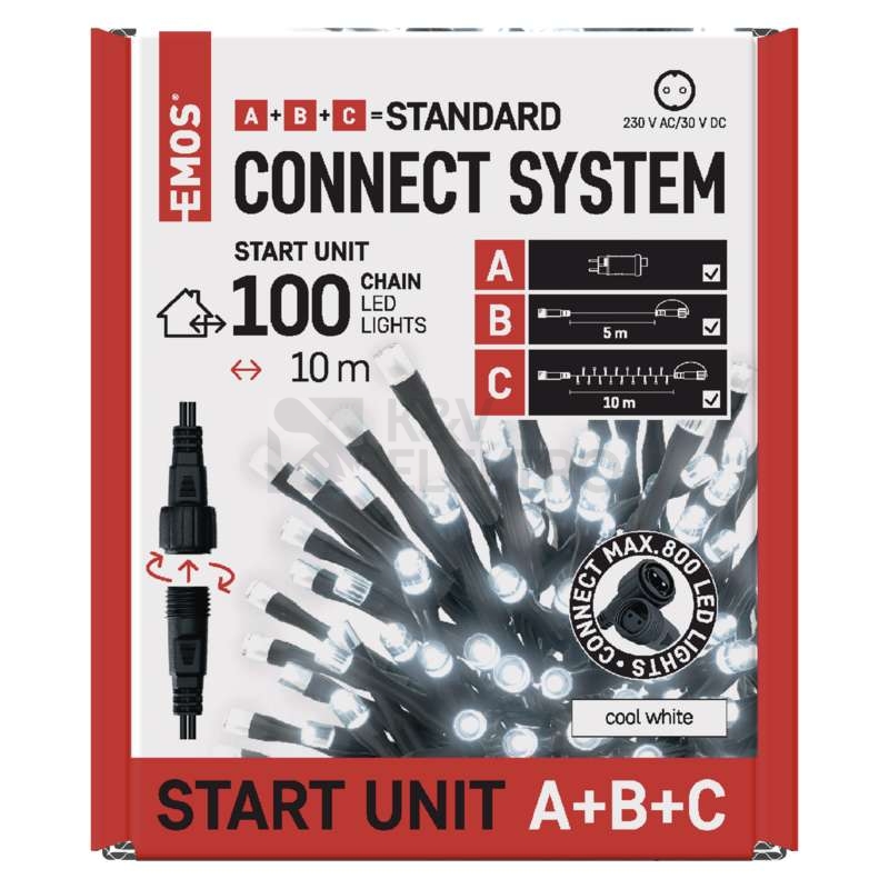 Obrázek produktu Propojovací vánoční řetěz se zdrojem EMOS Connecting D1AC01 ZY2278 startovní sada pro spojovací řetězy 10m studená bílá 9