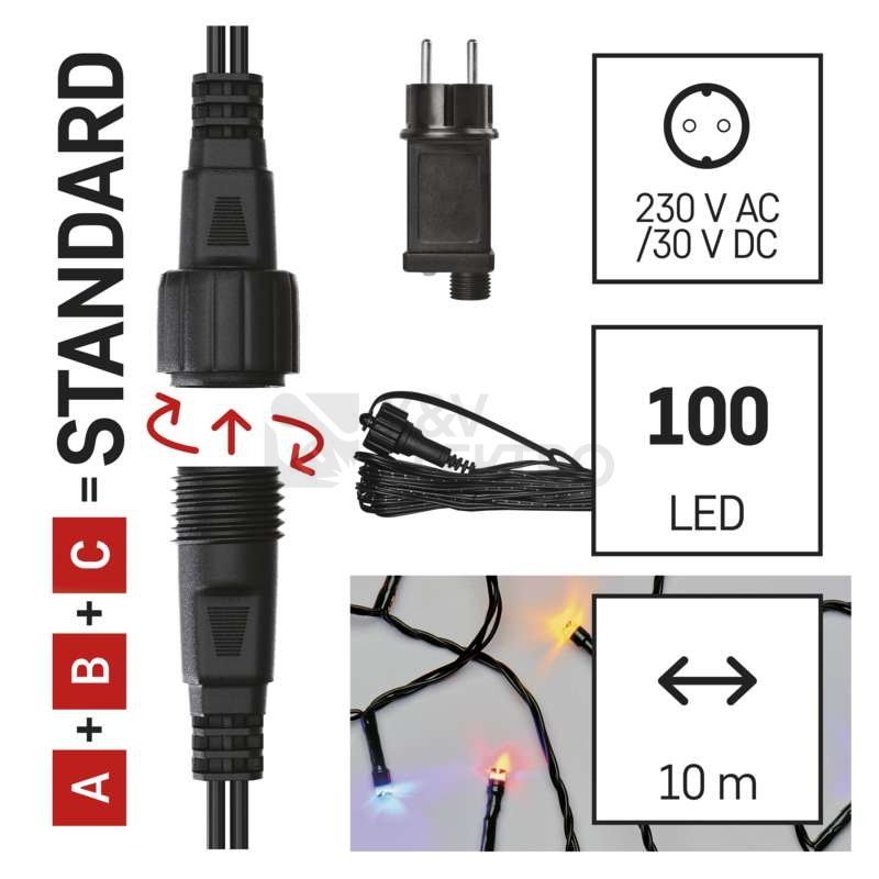 Obrázek produktu Propojovací vánoční řetěz se zdrojem EMOS Connecting D1AM01 ZY2279 startovní sada pro spojovací řetězy 10m multicolor 2