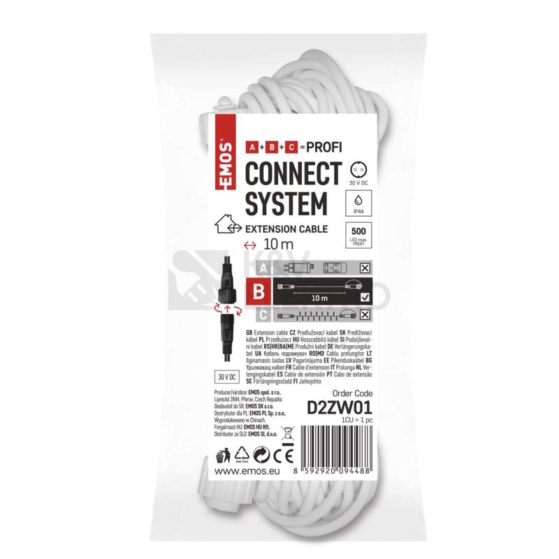 Obrázek produktu Profi prodlužovací kabel EMOS Connecting D2ZW01 ZY2280 10m pro spojovací LED vánoční řetězy bílý 7