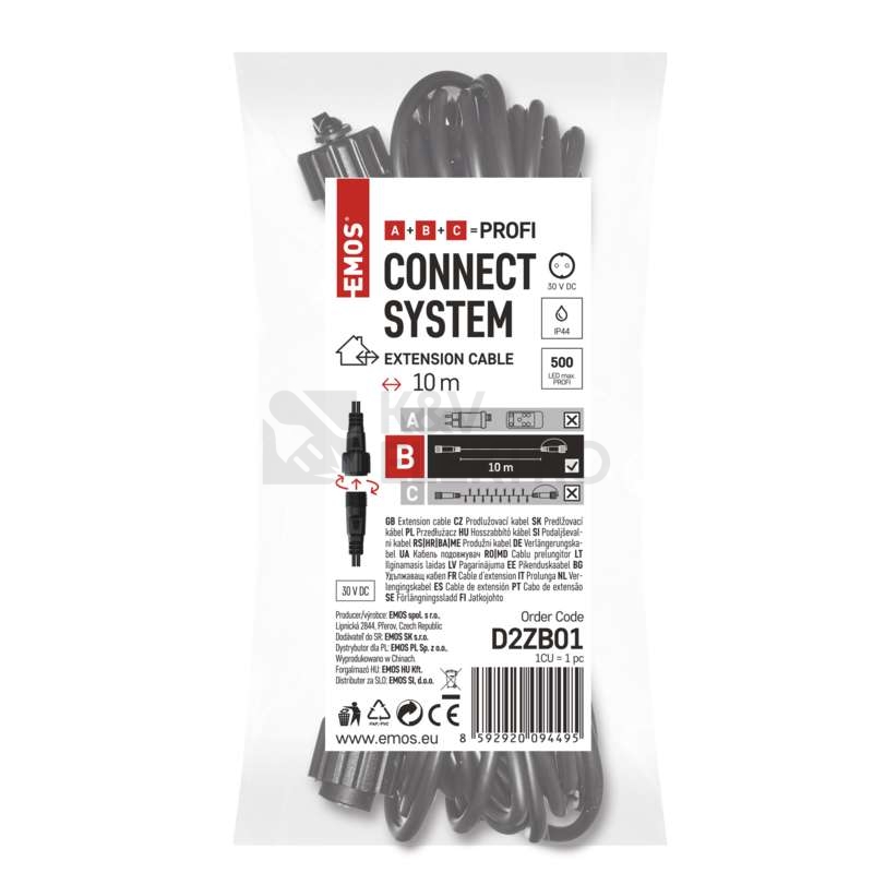 Obrázek produktu Profi prodlužovací kabel EMOS Connecting D2ZB01 ZY2281 10m pro spojovací LED vánoční řetězy černý 7