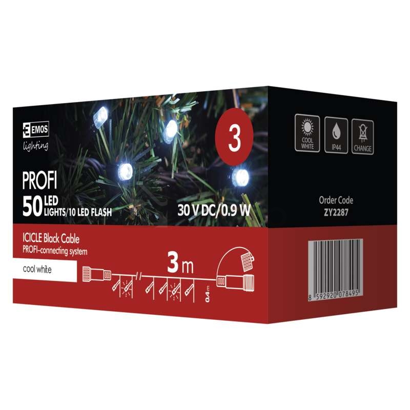Obrázek produktu Propojovací vánoční řetěz bez zdroje EMOS Connecting D2CC03 ZY2287 50LED krápníky 3m studená bílá částečně blikající 4