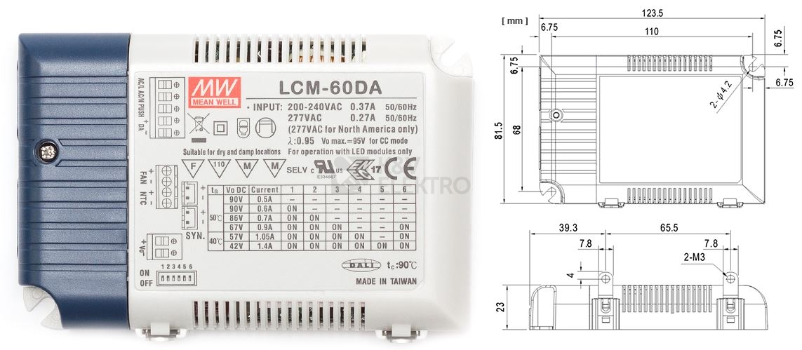 Obrázek produktu  Stmívatelný LED driver MEAN WELL LCM-60DA 6-kanálů 60W DALI 1