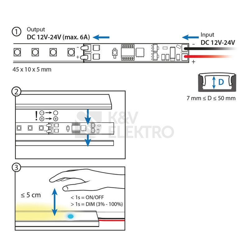 Obrázek produktu Bezdotykový spínač/stmívač McLED pásku do hliníkových profilů 12/24V ML-113.012.02.0 5