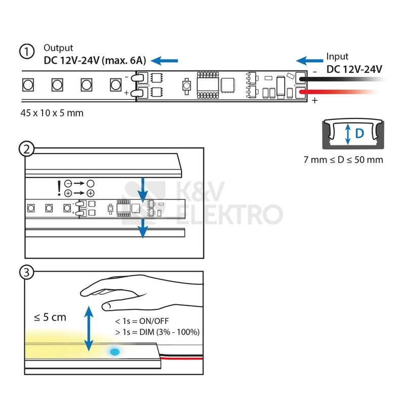 Obrázek produktu Bezdotykový spínač/stmívač McLED pásku do hliníkových profilů 12/24V ML-113.012.02.0 5