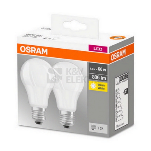 LED žárovka OSRAM BASECLA60 8,5W (60W) teplá bílá (2700K) E27, 2ks v balení
