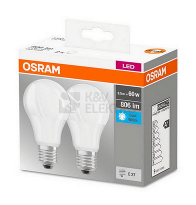 Obrázek produktu LED žárovka OSRAM BASECLA60 8,5W (60W) neutrální bílá (4000K) E27, 2ks v balení 0