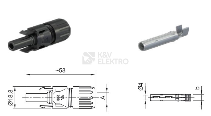 Obrázek produktu  Solární konektor Stäubli MC4 PV-KBT 4/6 vidlice PV-I-KBT4II-UR/32.0714-UR 1