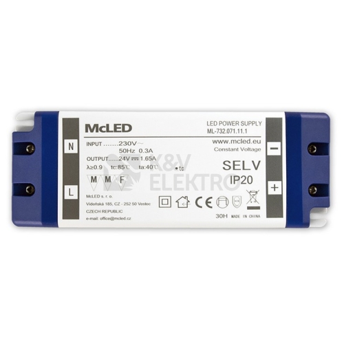 Nábytkový LED napájecí zdroj McLED 24VDC 40W 1,65A ML-732.071.11.1