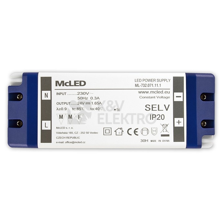 Obrázek produktu Nábytkový LED napájecí zdroj McLED 24VDC 40W 1,65A ML-732.071.11.1 0