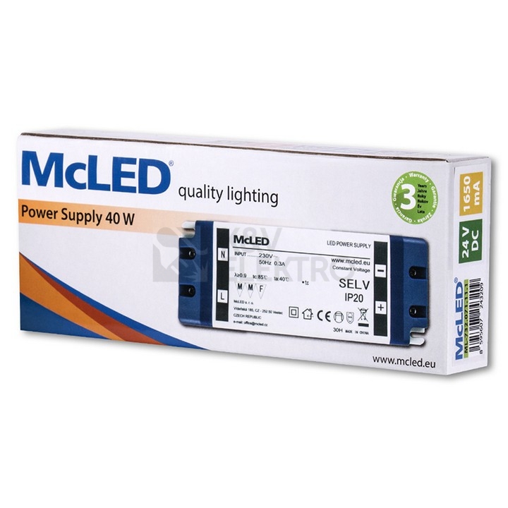 Obrázek produktu Nábytkový LED napájecí zdroj McLED 24VDC 40W 1,65A ML-732.071.11.1 3