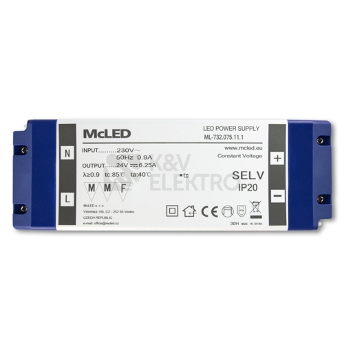 Nábytkový LED napájecí zdroj McLED 24VDC 150W 6,25A ML-732.075.11.1