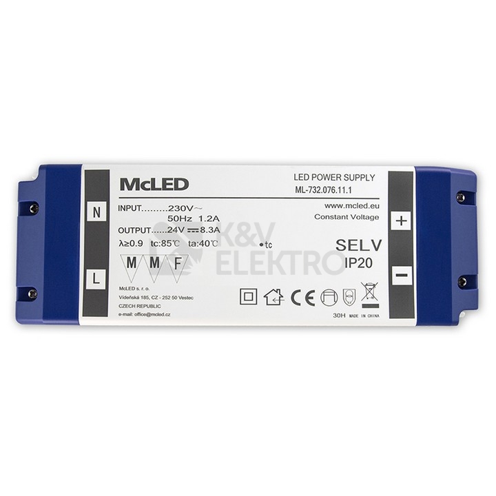 Obrázek produktu Nábytkový LED napájecí zdroj McLED 24VDC 200W 8,3A ML-732.076.11.1 0