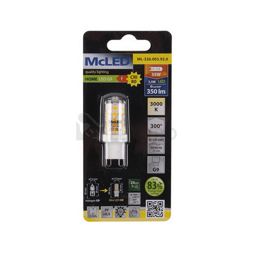 Obrázek produktu LED žárovka G9 McLED 3,5W (35W) teplá bílá (3000K) ML-326.003.92.0 3