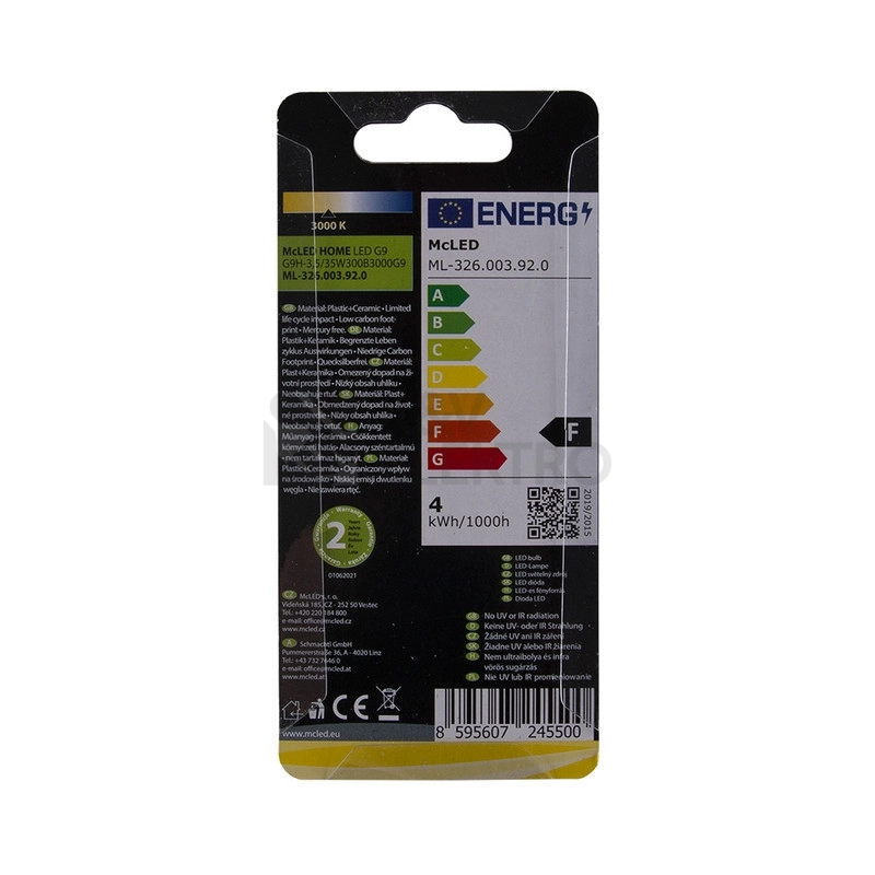Obrázek produktu LED žárovka G9 McLED 3,5W (35W) teplá bílá (3000K) ML-326.003.92.0 5