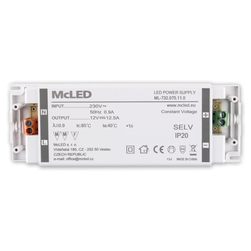 Nábytkový LED napájecí zdroj McLED 12VDC 150W 12,5A ML-732.075.11.0