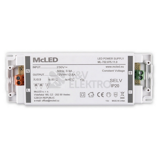 Obrázek produktu Nábytkový LED napájecí zdroj McLED 12VDC 150W 12,5A ML-732.075.11.0 1
