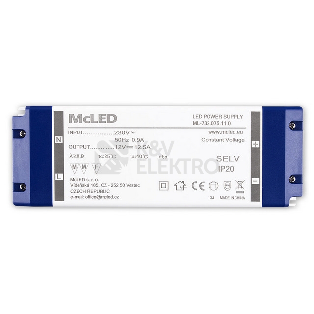 Obrázek produktu Nábytkový LED napájecí zdroj McLED 12VDC 150W 12,5A ML-732.075.11.0 2