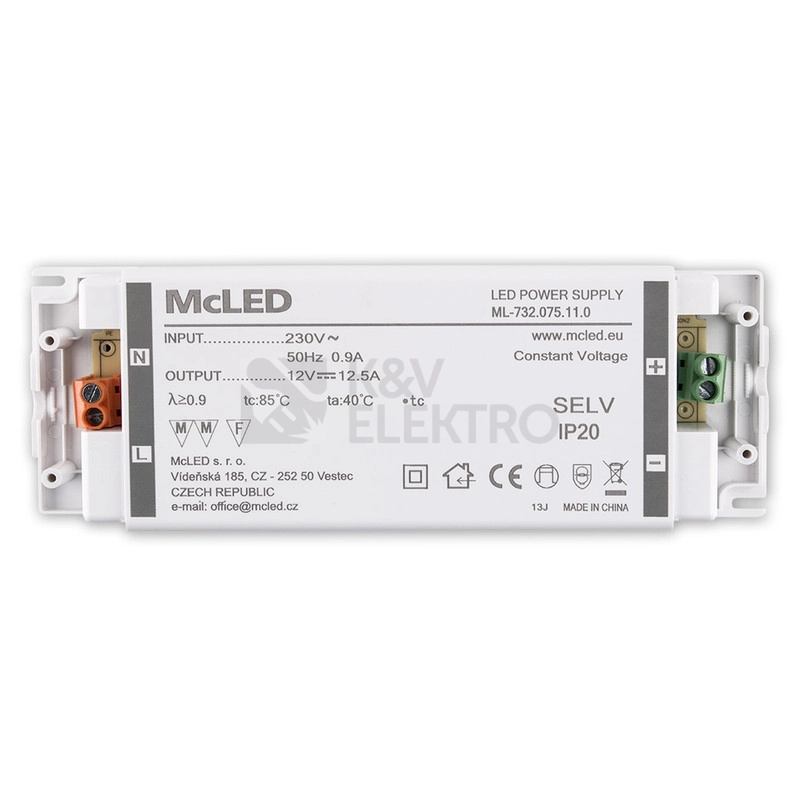Obrázek produktu Nábytkový LED napájecí zdroj McLED 12VDC 150W 12,5A ML-732.075.11.0 2