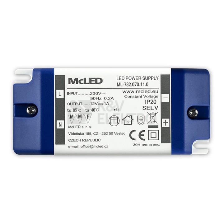 Obrázek produktu Nábytkový LED napájecí zdroj McLED 12VDC 12W 1A ML-732.070.11.0 0