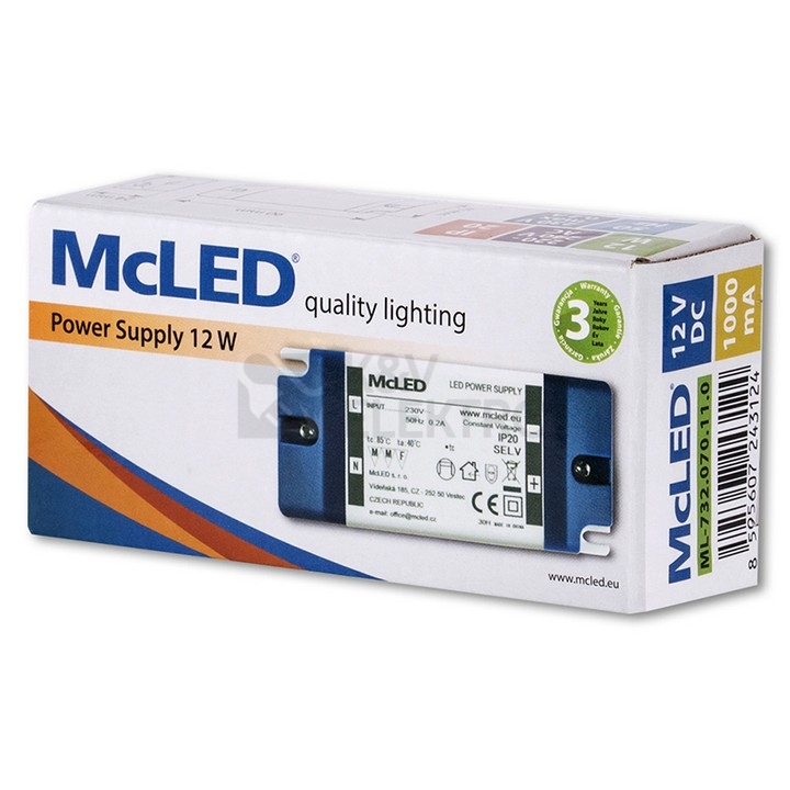 Obrázek produktu Nábytkový LED napájecí zdroj McLED 12VDC 12W 1A ML-732.070.11.0 3