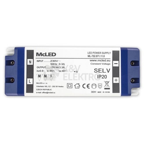 Nábytkový LED napájecí zdroj McLED 12VDC 40W 3,3A ML-732.071.11.0