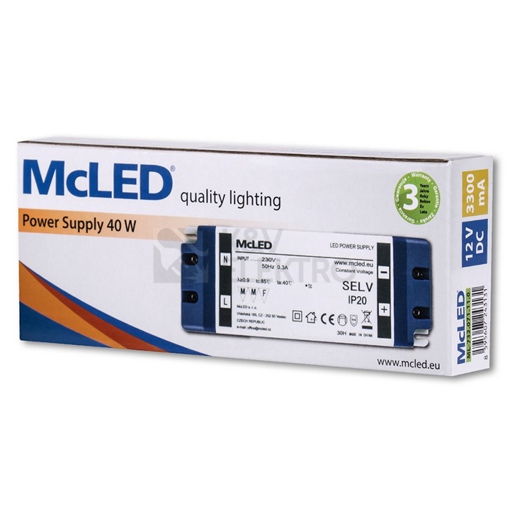Obrázek produktu Nábytkový LED napájecí zdroj McLED 12VDC 40W 3,3A ML-732.071.11.0 3